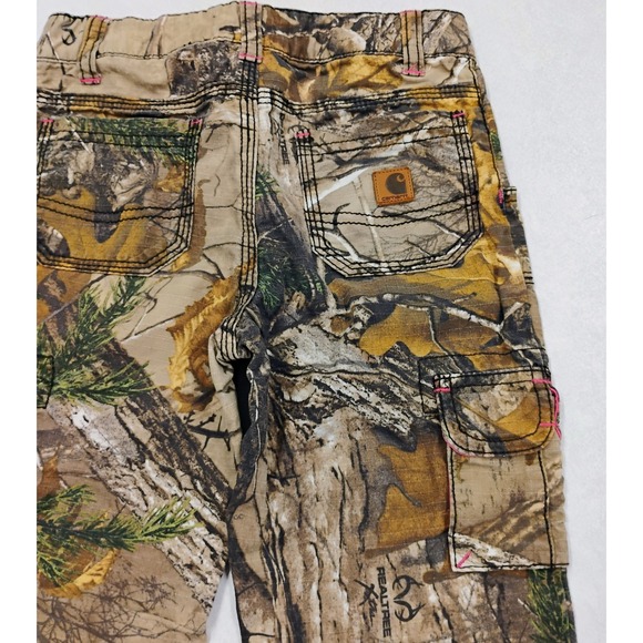 Carhartt Kids Girls Camo Cargo Pants RealTree Pink Stitching Size 6X. Inseam 14" - Picture 4 of 7